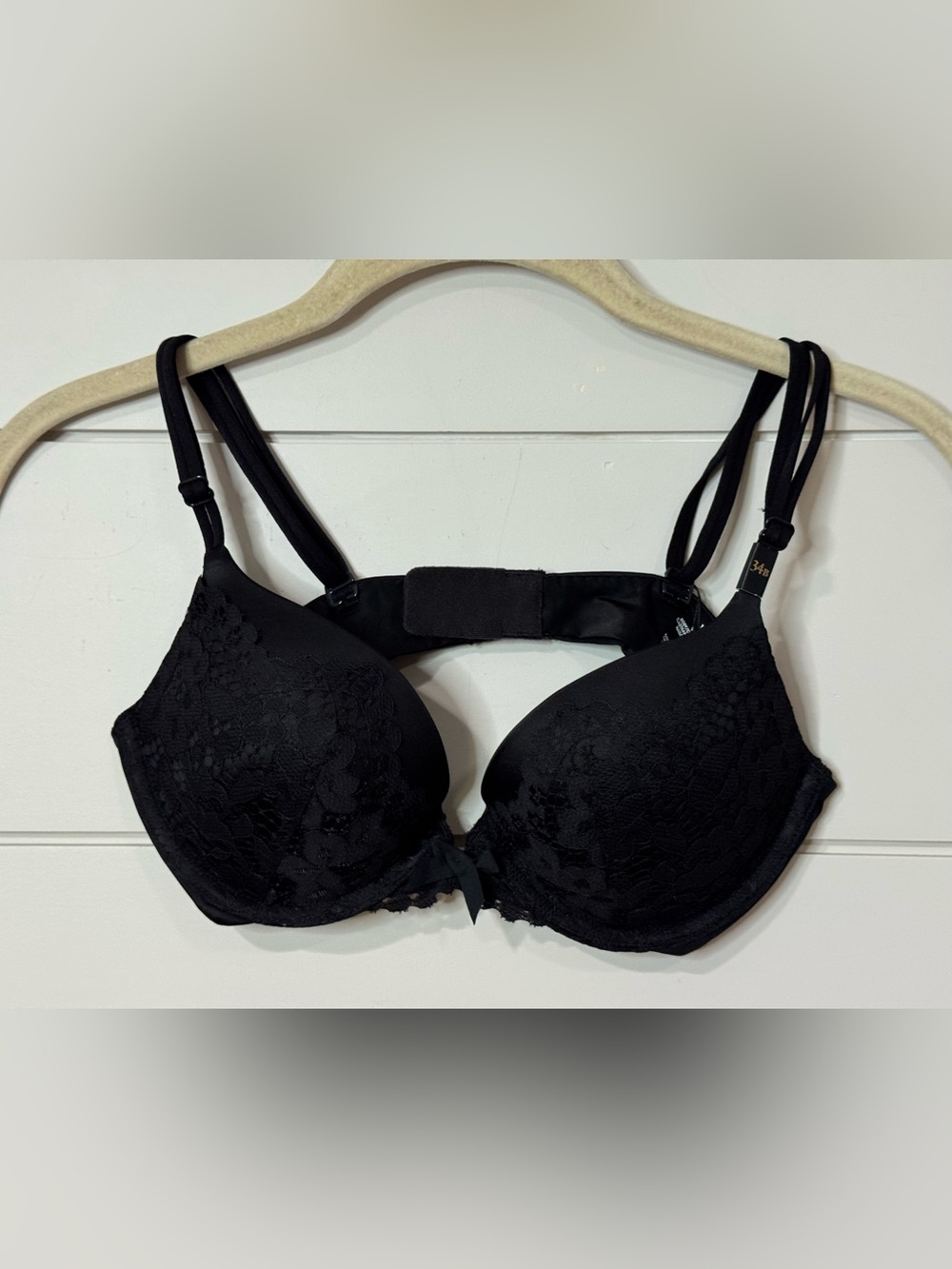 NEW Victoria's Secret Very Sexy Push Up Black Lace & Satin w/ Double Straps 34B